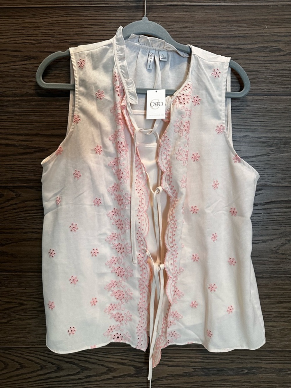 Cato Light Pink Embroidered Tie-Front Sleeveless Camisole